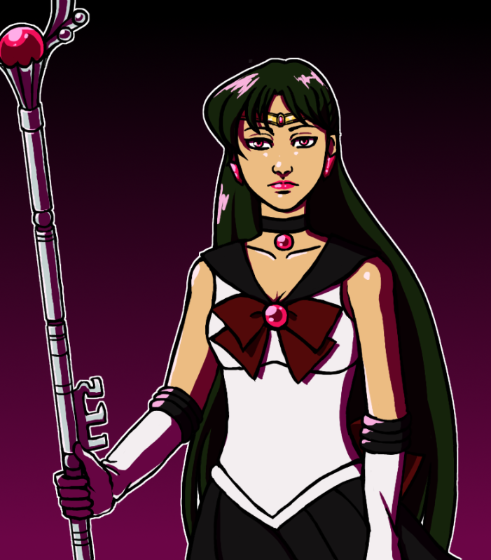 Sailor Pluto holding her Garnet Rod.