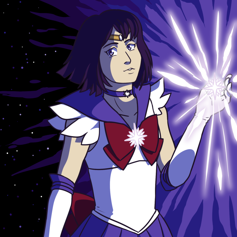 Sailor Saturn holding a heart crystal.