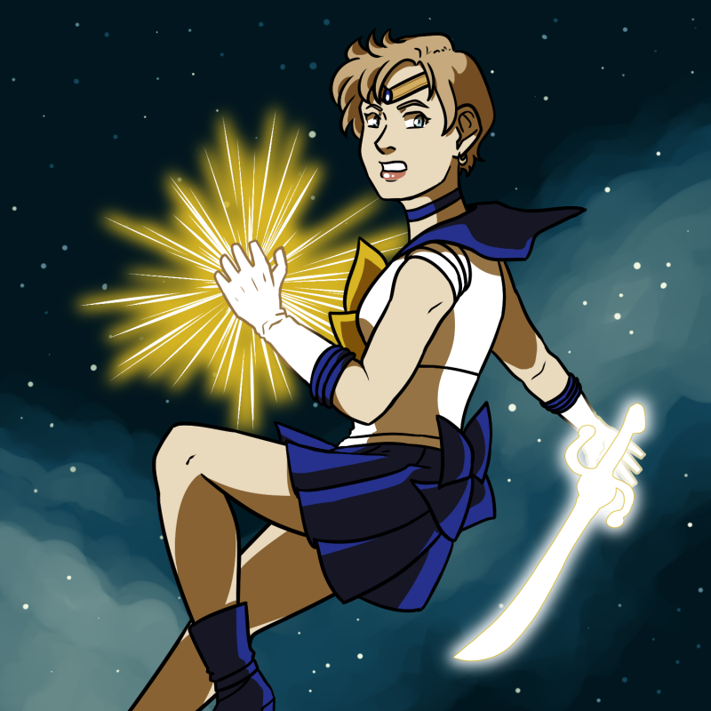 Sailor Uranus holding her sword and preparing to attack.