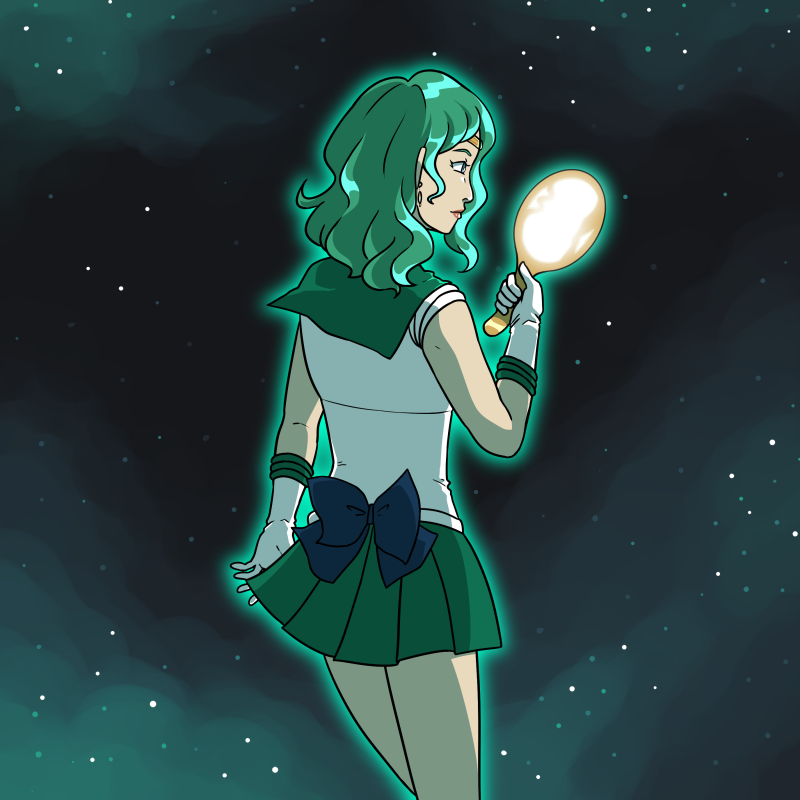 Sailor Neptune looking into her mirror.