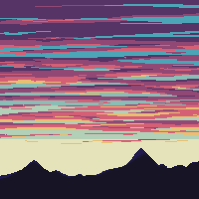 A pixel art scene of an Arizona sunrise over the mountains.