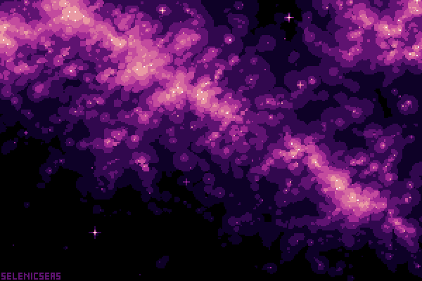 Pixel art of the band of the Milky Way, in pink and purple.