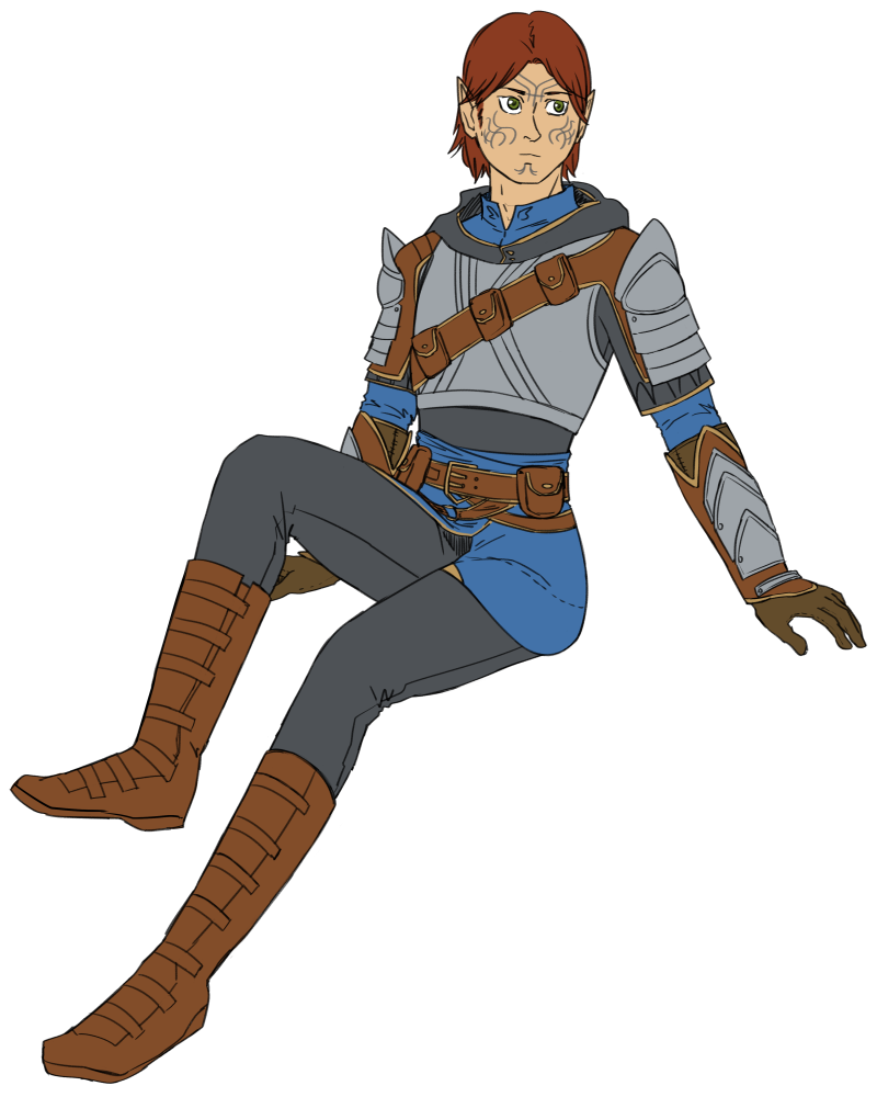 A fullbody sketch of Warden Emrys Mahariel.