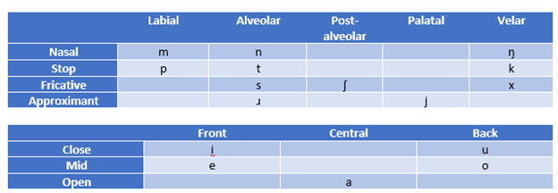table showing consonants and vowels