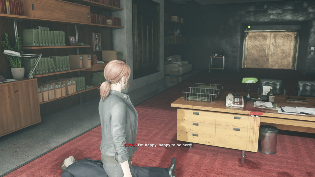 Jesse stands over dead Trench in the Director's Office.