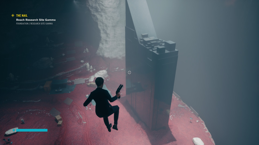 Jesse floats above the mostly-repaired Nail.