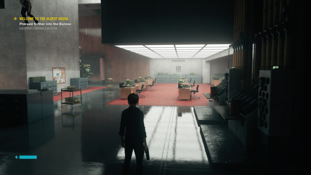 Shiny reflections in the Executive Sector cafeteria.