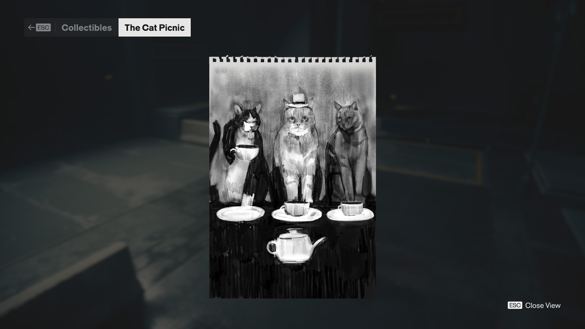 A drawing of a cat picnic.