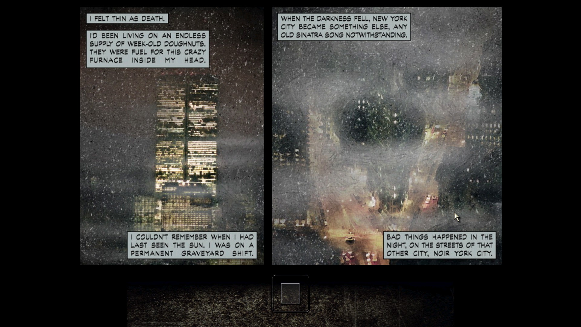 A comic section of the game that refers to 'Noir York City'.