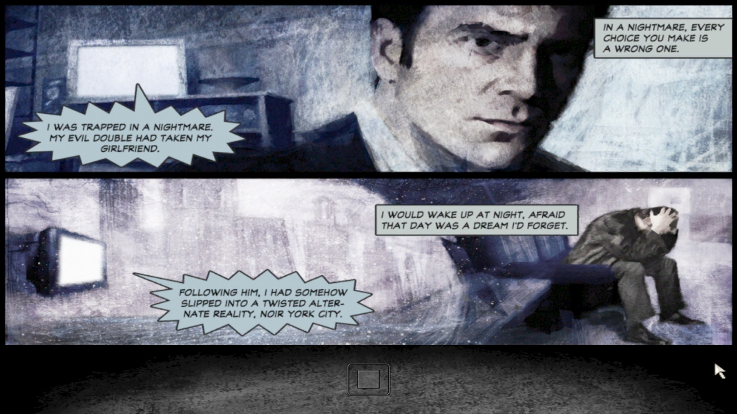 A graphic novel sequence where Max listens to Address Unknwon on the television while having a breakdown.